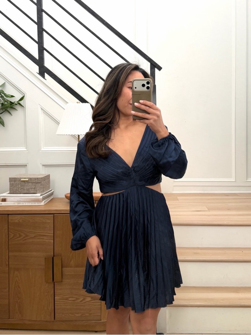NWT Abercrombie & Fitch Navy Satin Pleated Cutout Dress Size Medium